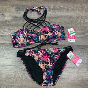 Strappy High Neck Halter Bikini Large